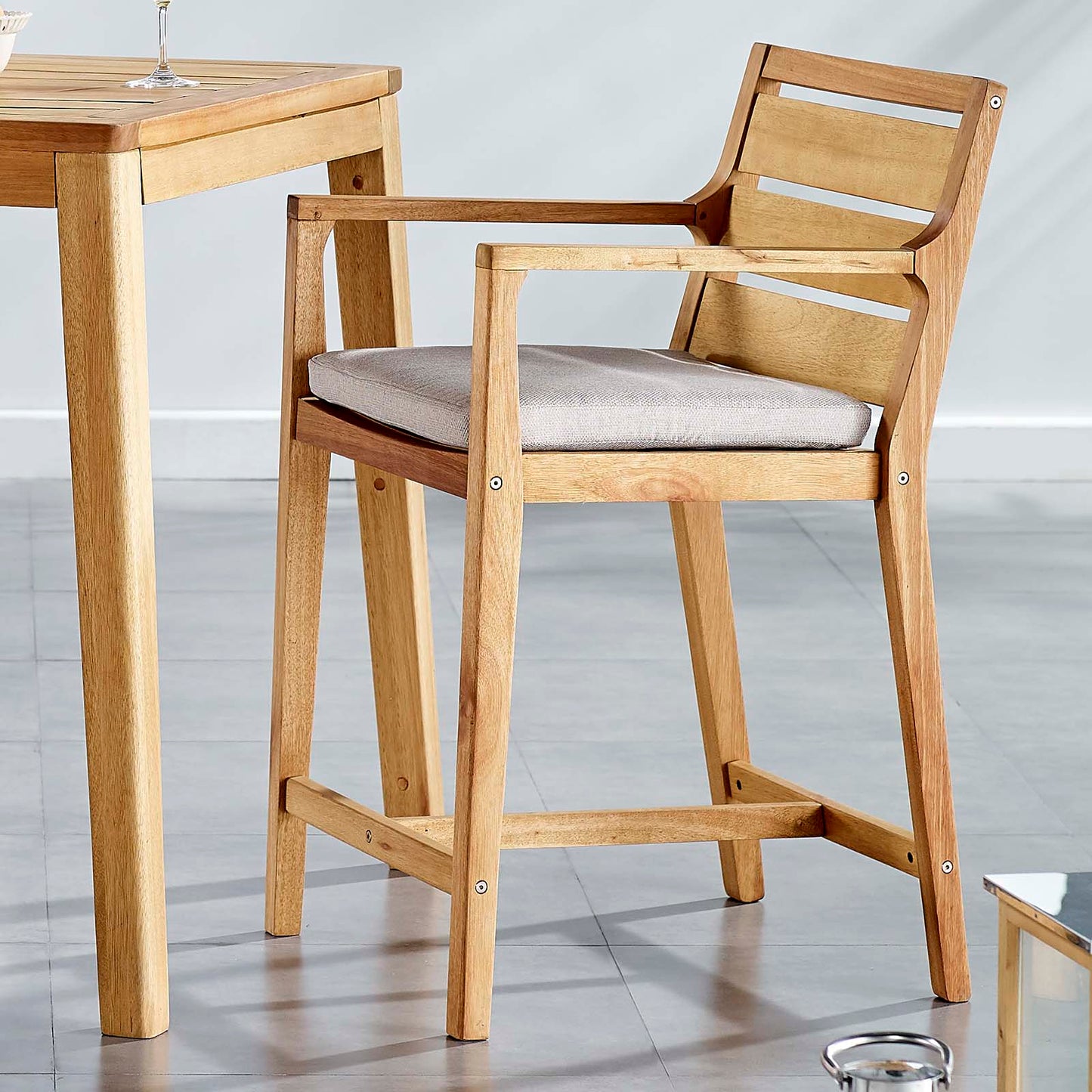 Portsmouth Karri Wood Outdoor Patio Bar Stool, Wood, Brown Natural Taupe Gray, 18287