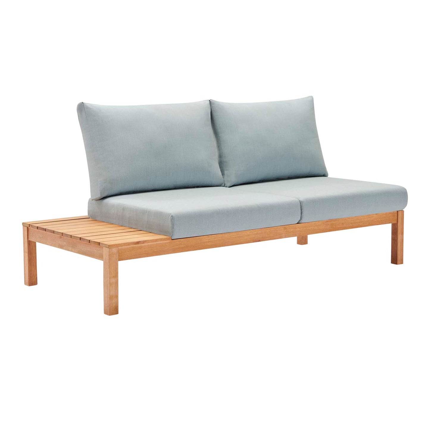 Freeport Karri Wood Outdoor Patio Loveseat with Left-Facing Side End Table, Wood, Brown Natural Light Blue, 18288