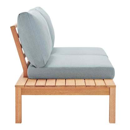 Freeport Karri Wood Outdoor Patio Loveseat with Left-Facing Side End Table, Wood, Brown Natural Light Blue, 18288