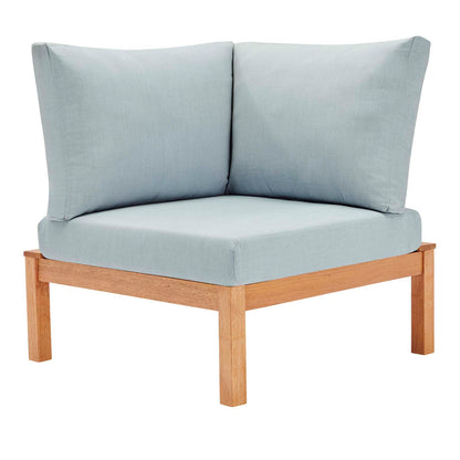 Freeport Karri Wood Sectional Sofa Outdoor Patio Corner Chair, Wood, Brown Natural Light Blue, 18290
