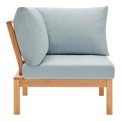 Freeport Karri Wood Sectional Sofa Outdoor Patio Corner Chair, Wood, Brown Natural Light Blue, 18290