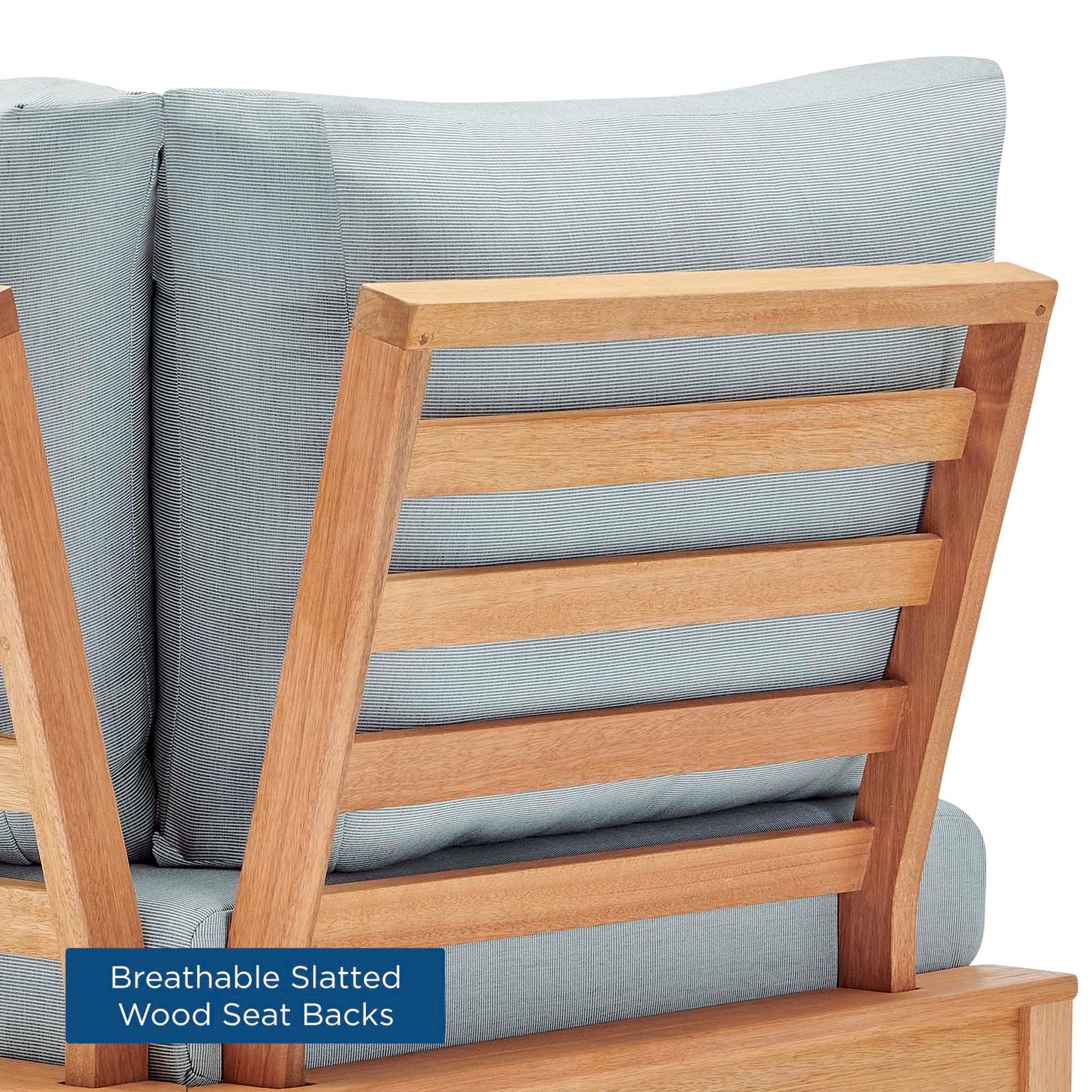Freeport Karri Wood Sectional Sofa Outdoor Patio Corner Chair, Wood, Brown Natural Light Blue, 18290