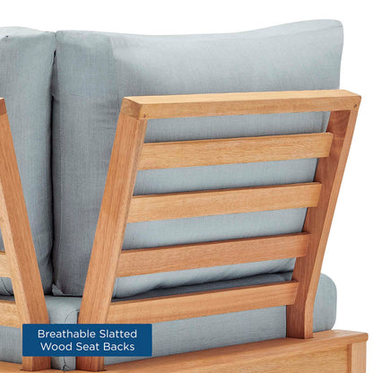 Freeport Karri Wood Sectional Sofa Outdoor Patio Corner Chair, Wood, Brown Natural Light Blue, 18290