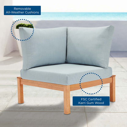 Freeport Karri Wood Sectional Sofa Outdoor Patio Corner Chair, Wood, Brown Natural Light Blue, 18290