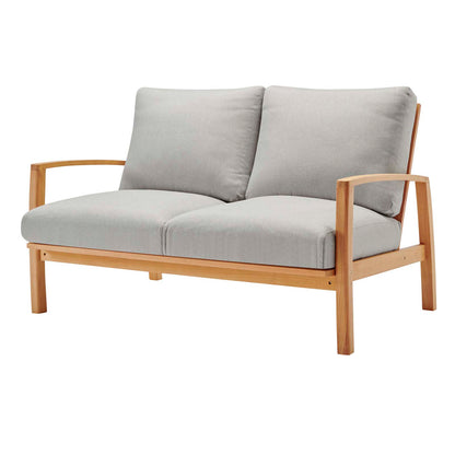Orlean Outdoor Patio Eucalyptus Wood Loveseat, Wood, Brown Natural Light Grey Gray, 18293