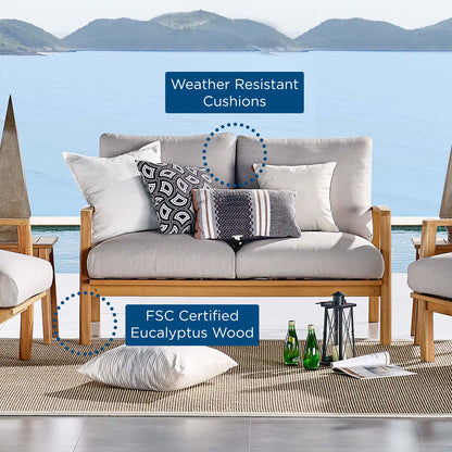 Orlean Outdoor Patio Eucalyptus Wood Loveseat, Wood, Brown Natural Light Grey Gray, 18293