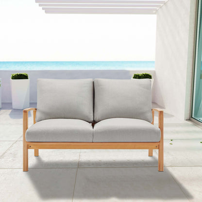 Orlean Outdoor Patio Eucalyptus Wood Loveseat, Wood, Brown Natural Light Grey Gray, 18293
