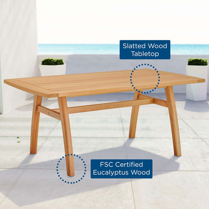 Orlean 57" Outdoor Patio Eucalyptus Wood Dining Table, Wood, Brown Natural, 18295