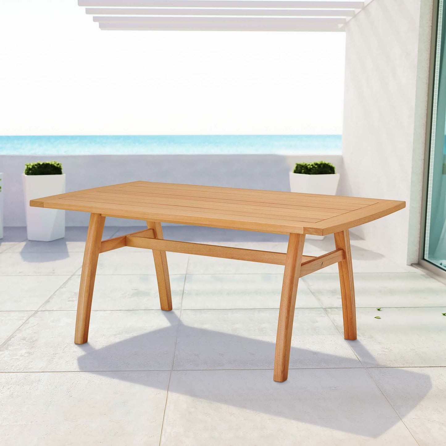 Orlean 57" Outdoor Patio Eucalyptus Wood Dining Table, Wood, Brown Natural, 18295