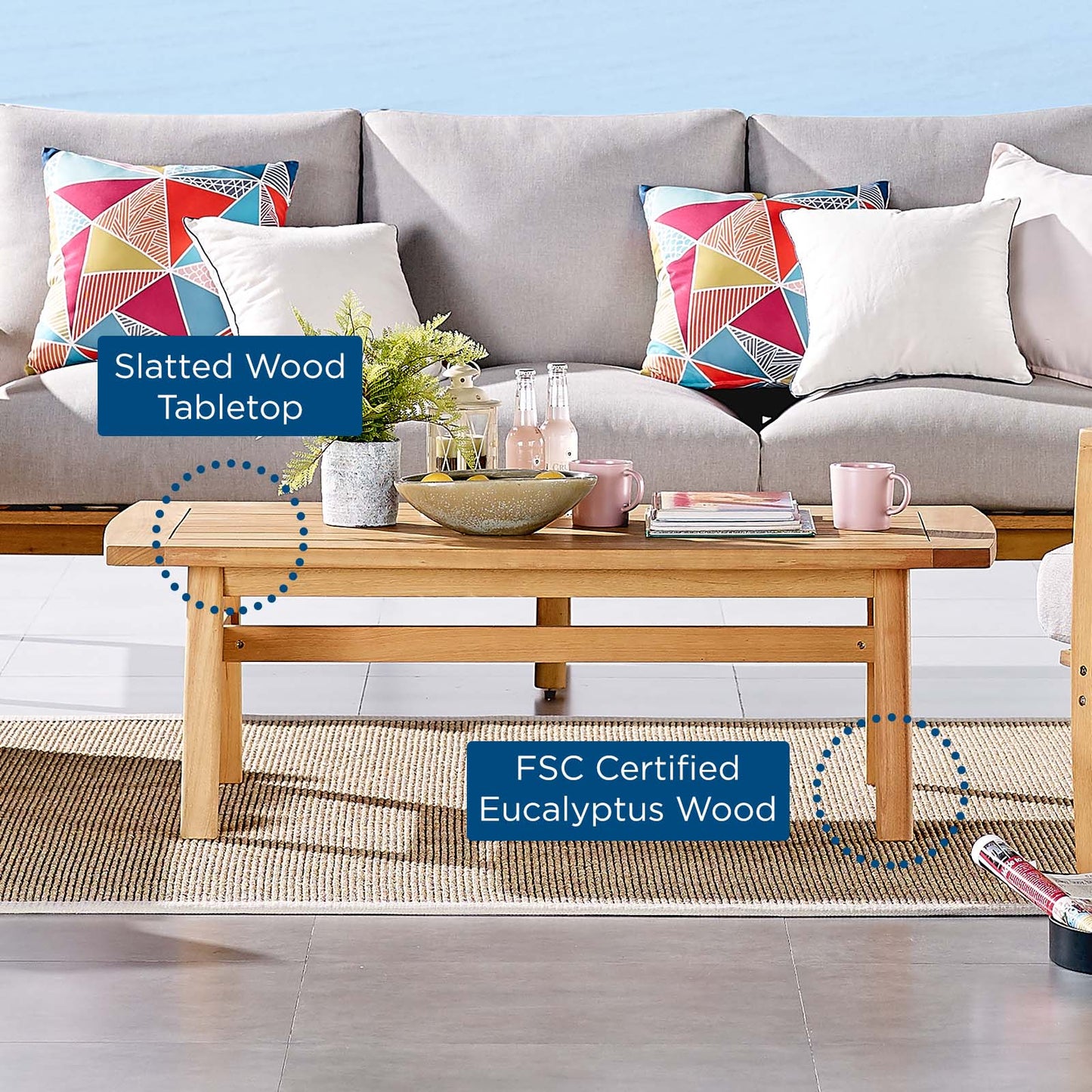 Orlean Outdoor Patio Eucalyptus Wood Coffee Table, Wood, Brown Natural, 18296
