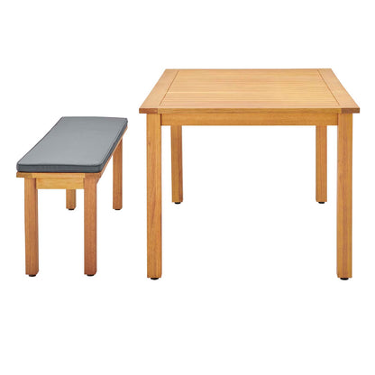 Syracuse Outdoor Patio Dining Table and Bench Set, Wood, Brown Natural Grey Gray, 18298