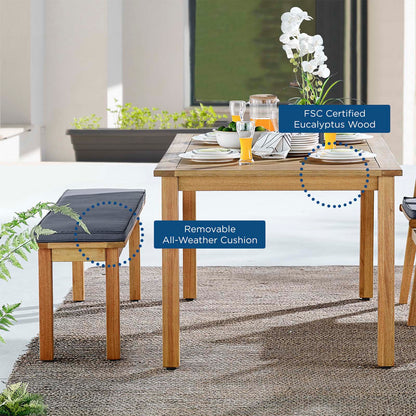 Syracuse Outdoor Patio Dining Table and Bench Set, Wood, Brown Natural Grey Gray, 18298