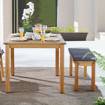 Syracuse Outdoor Patio Dining Table and Bench Set, Wood, Brown Natural Grey Gray, 18298