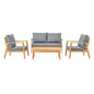 Syracuse Outdoor Patio Upholstered 4 Piece Furniture Set, Wood, Brown Natural Grey Gray, 18299
