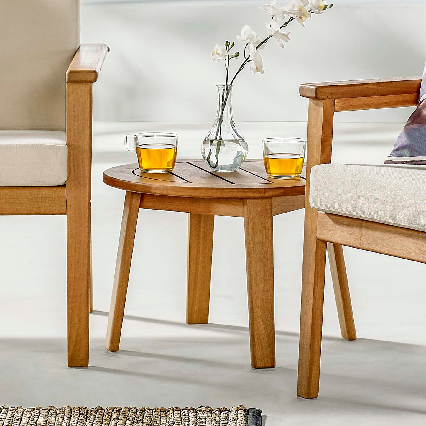 Vero Ash Wood Outdoor Patio Side End Table, Wood, Brown Natural, 18301