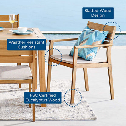 Viewscape Outdoor Patio Ash Wood Dining Armchair, Wood, Brown Natural Taupe Gray, 18302