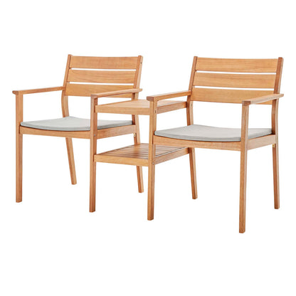 Viewscape Outdoor Patio Ash Wood Jack and Jill Chair Set, Wood, Brown Natural Taupe Gray, 18304