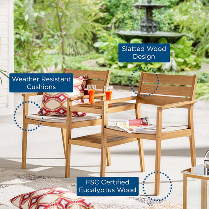 Viewscape Outdoor Patio Ash Wood Jack and Jill Chair Set, Wood, Brown Natural Taupe Gray, 18304
