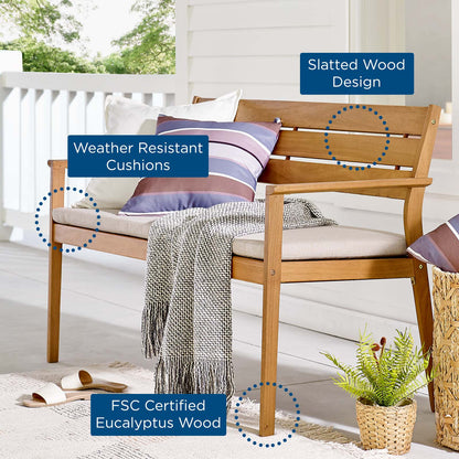 Viewscape Outdoor Patio Ash Wood Loveseat, Wood, Brown Natural Taupe Gray, 18305