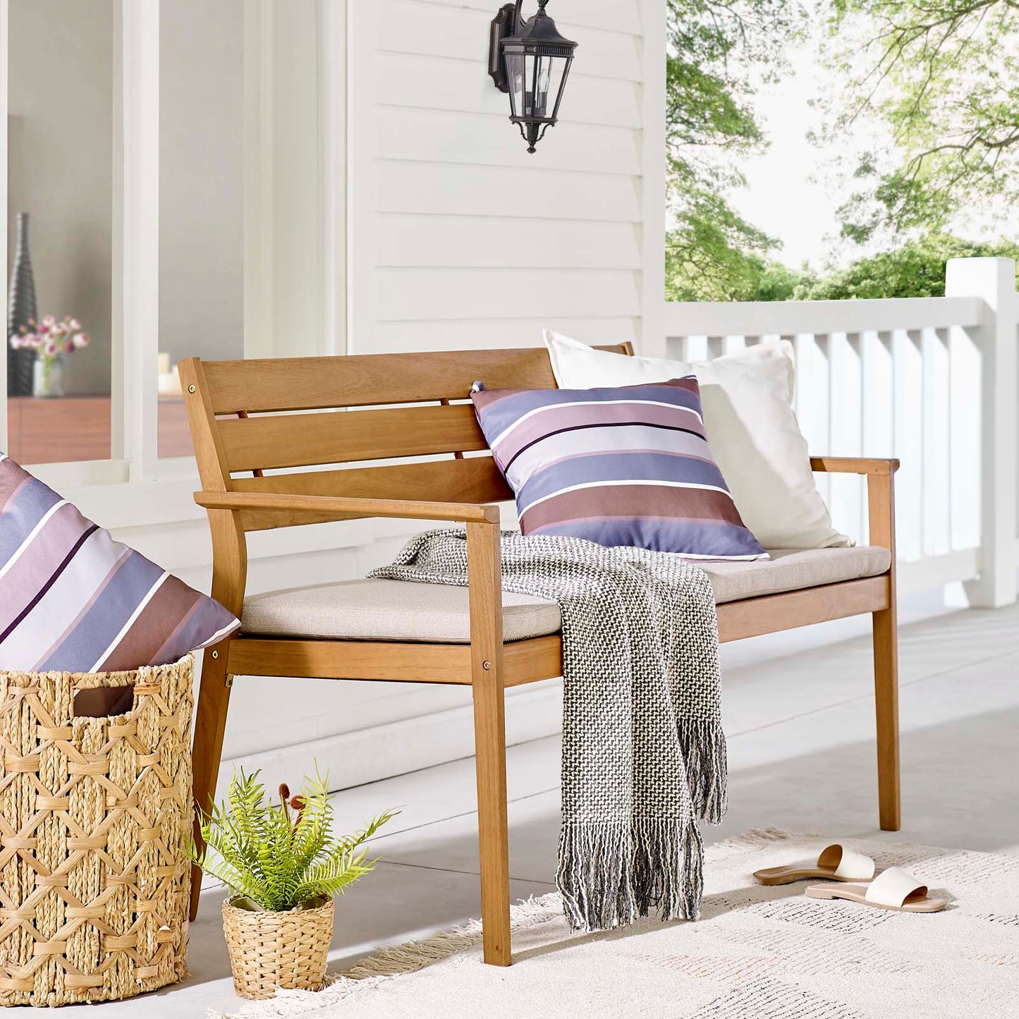 Viewscape Outdoor Patio Ash Wood Loveseat, Wood, Brown Natural Taupe Gray, 18305