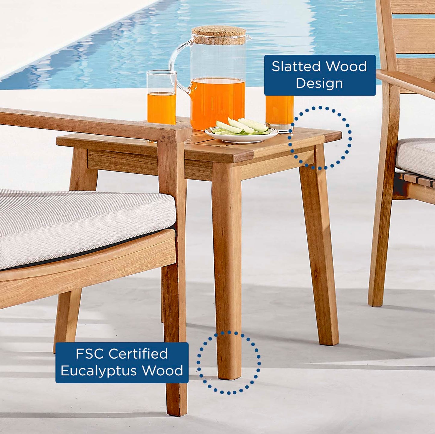 Viewscape Outdoor Patio Ash Wood End Table, Wood, Brown Natural, 18306