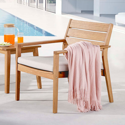Breton Outdoor Patio Ash Wood Armchair, Wood, Brown Natural Taupe Gray, 18307