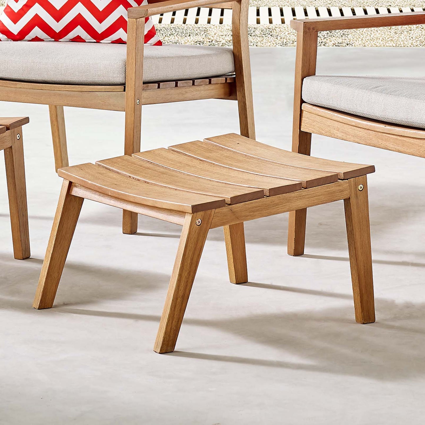Breton Outdoor Patio Ash Wood Ottoman, Wood, Brown Natural, 18308