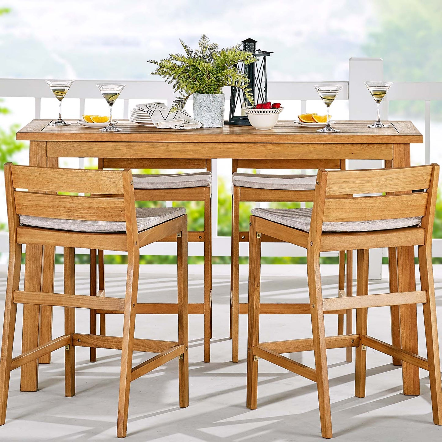 Riverlake 55" Outdoor Patio Ash Wood Bar Pub Table, Wood, Brown Natural, 18309