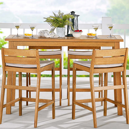 Riverlake 55" Outdoor Patio Ash Wood Bar Pub Table, Wood, Brown Natural, 18309
