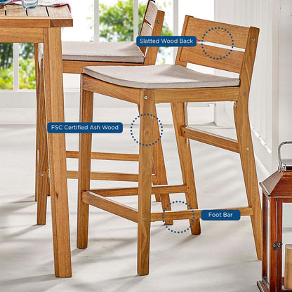 Riverlake Outdoor Patio Ash Wood Bar Stool, Wood, Brown Natural Taupe Gray, 18310
