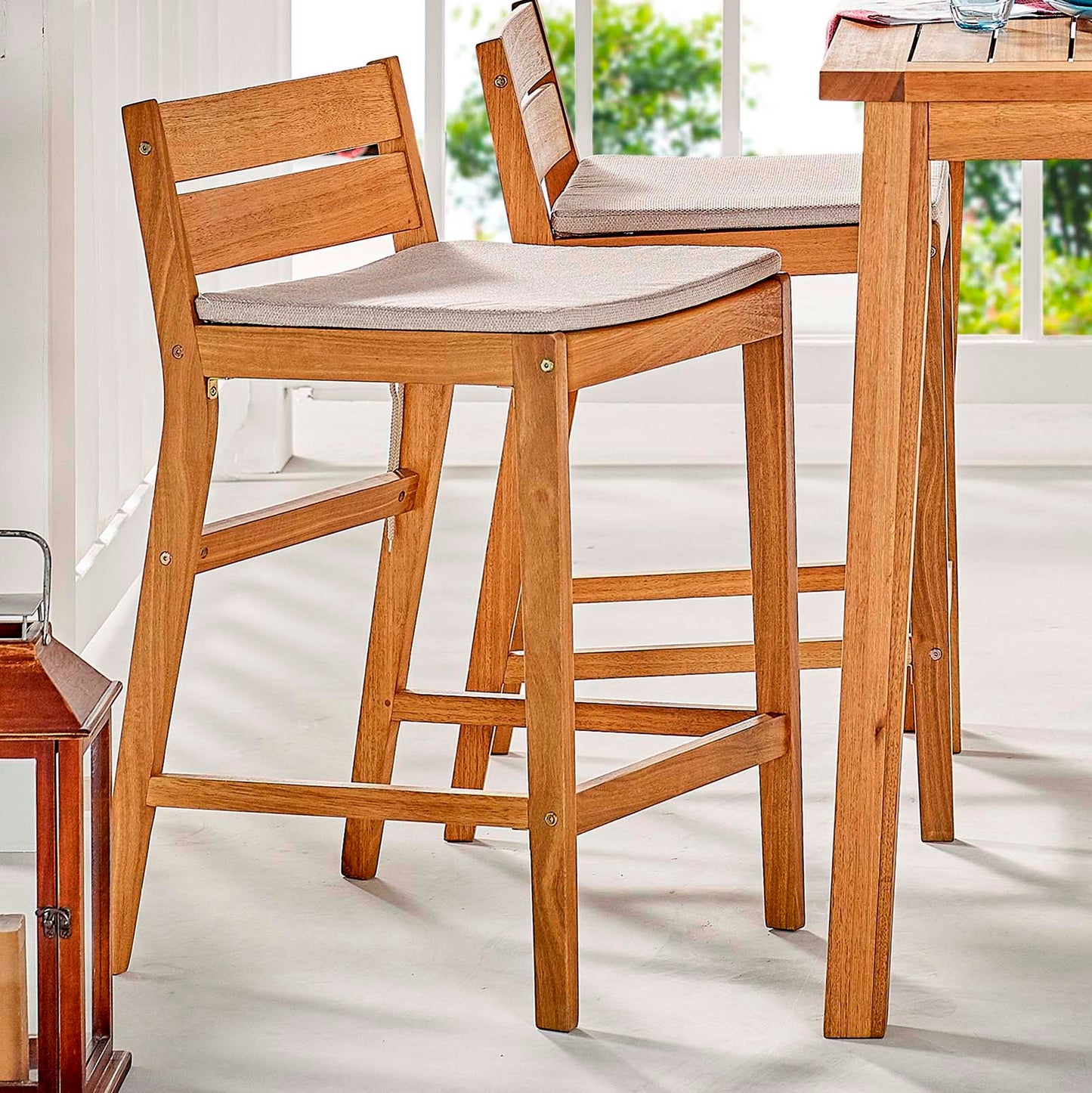 Riverlake Outdoor Patio Ash Wood Bar Stool, Wood, Brown Natural Taupe Gray, 18310