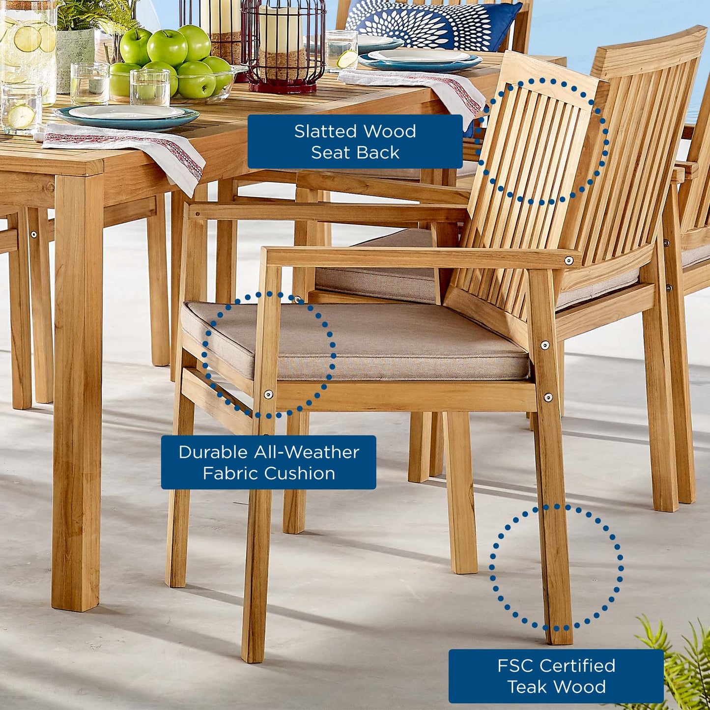 Farmstay Outdoor Patio Teak Wood Dining Armchair, Wood, Brown Natural Taupe Gray, 18312