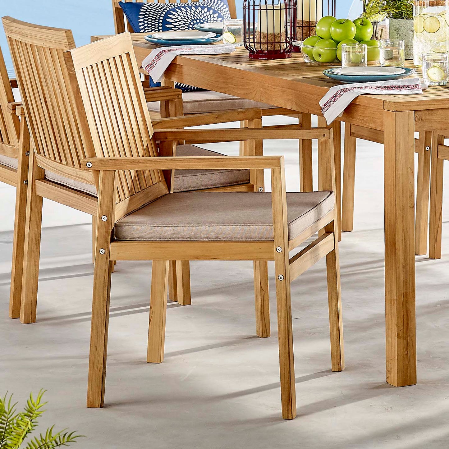 Farmstay Outdoor Patio Teak Wood Dining Armchair, Wood, Brown Natural Taupe Gray, 18312