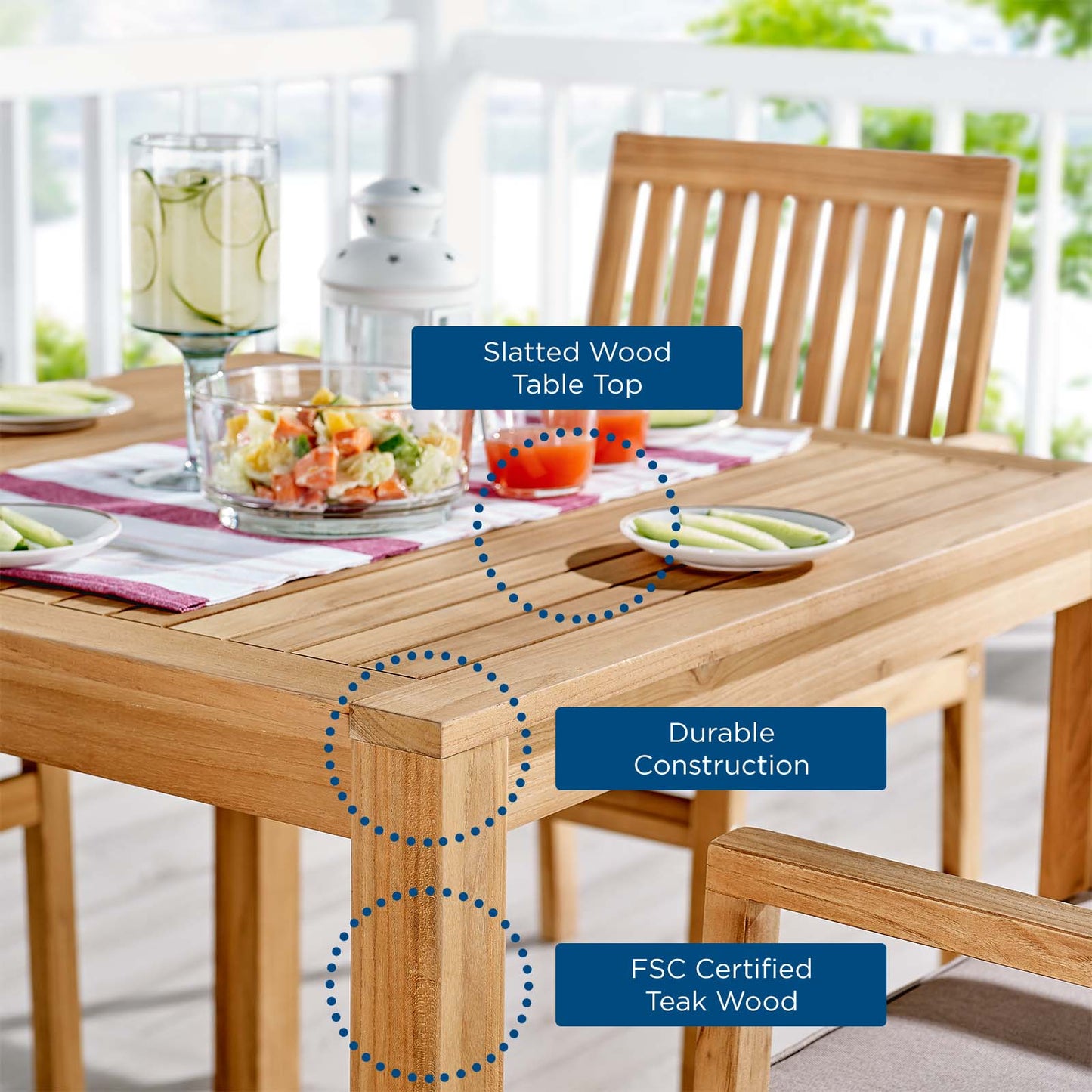 Farmstay 36" Square Outdoor Patio Teak Wood Dining Table, Wood, Brown Natural, 18314
