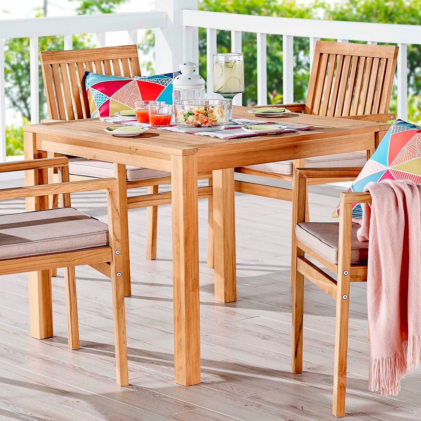 Farmstay 36" Square Outdoor Patio Teak Wood Dining Table, Wood, Brown Natural, 18314