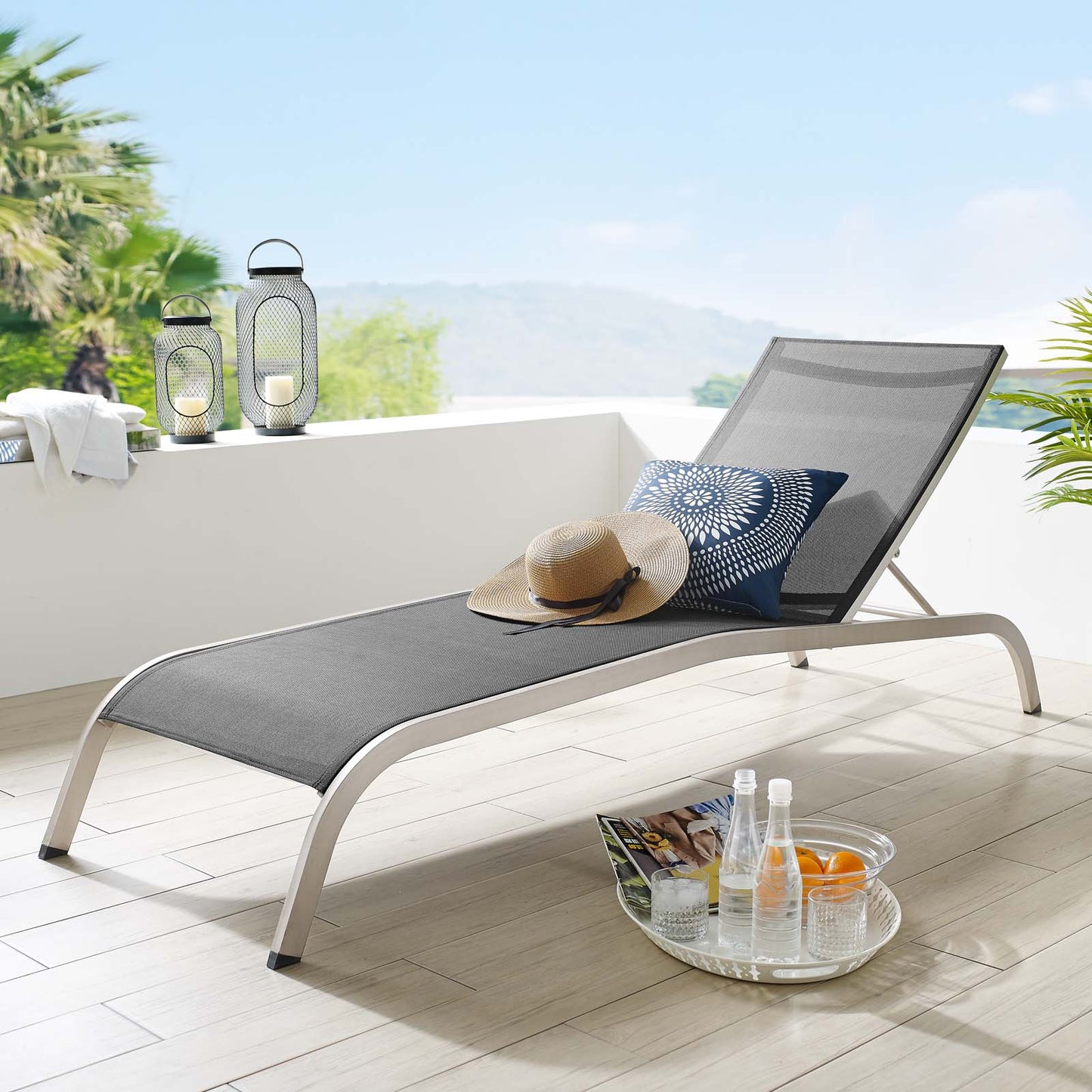 Savannah Outdoor Patio Mesh Chaise Outdoor Patio Lounge Chair, Aluminum, Black, 18077