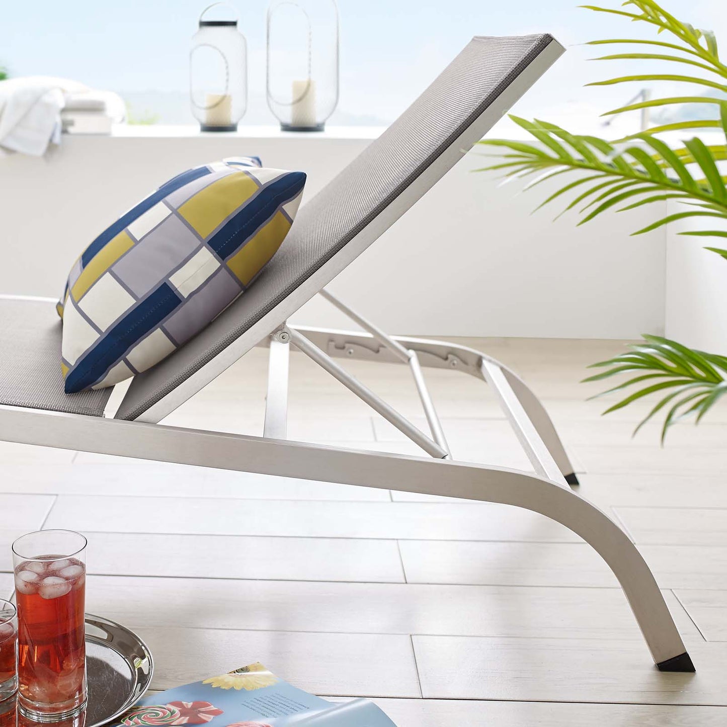 Savannah Outdoor Patio Mesh Chaise Outdoor Patio Lounge Chair, Aluminum, Grey Gray, 18078