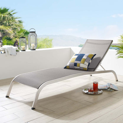 Savannah Outdoor Patio Mesh Chaise Outdoor Patio Lounge Chair, Aluminum, Grey Gray, 18078