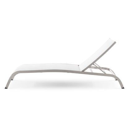 Savannah Outdoor Patio Mesh Chaise Outdoor Patio Lounge Chair, Aluminum, White, 18079