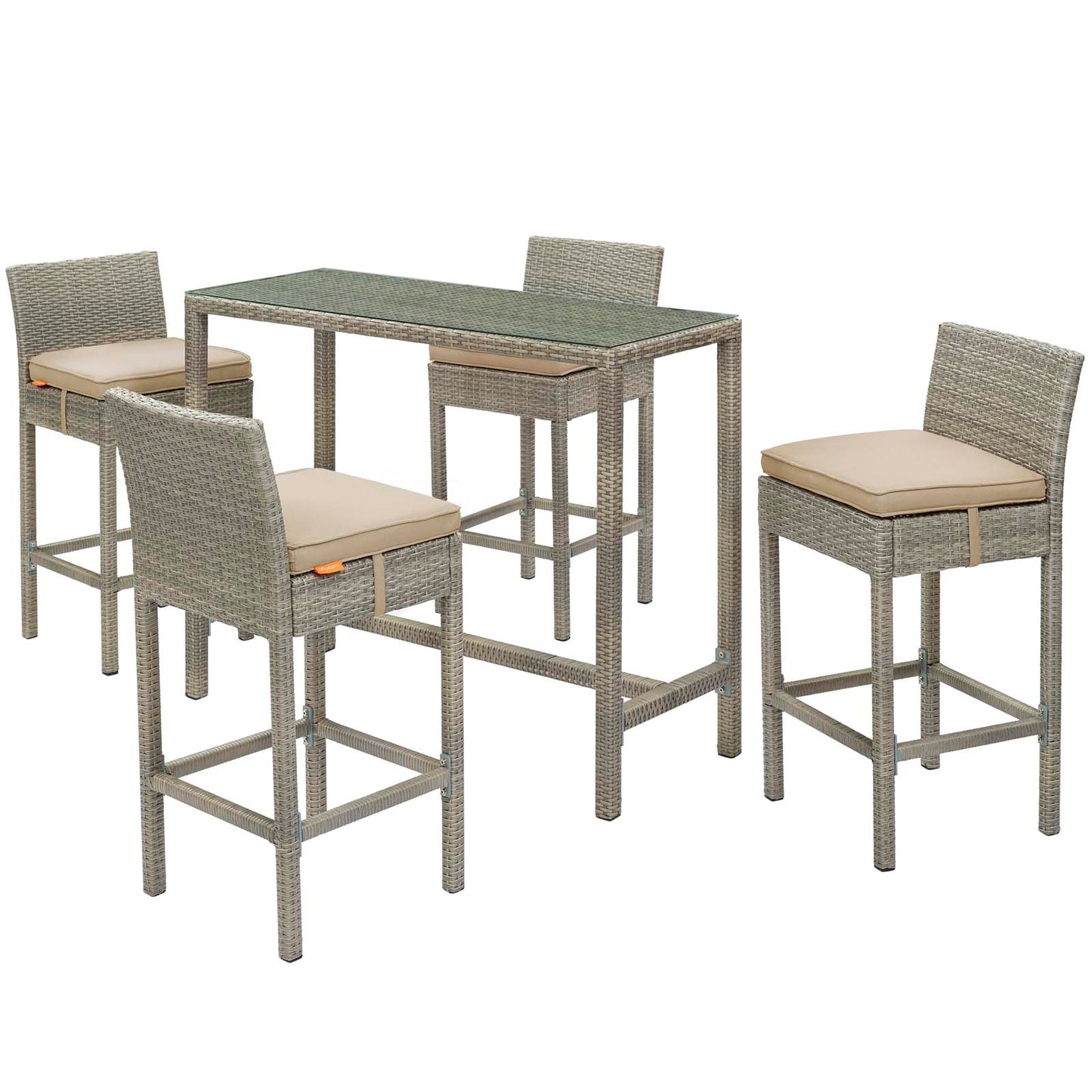 Conduit 5 Piece Outdoor Patio Wicker Rattan Set, Fabric Glass Rattan Wicker, Beige, 17576