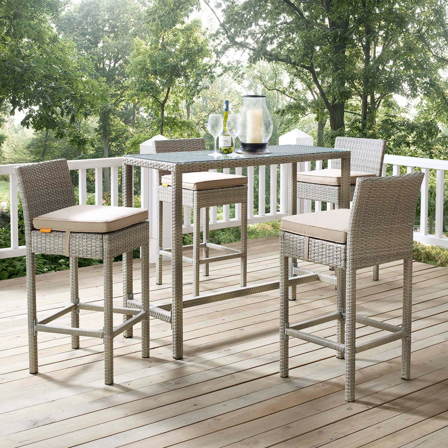 Conduit 5 Piece Outdoor Patio Wicker Rattan Set, Fabric Glass Rattan Wicker, Beige, 17576