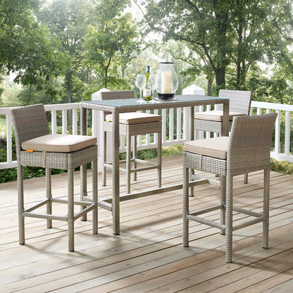 Conduit 5 Piece Outdoor Patio Wicker Rattan Set, Fabric Glass Rattan Wicker, Beige, 17576