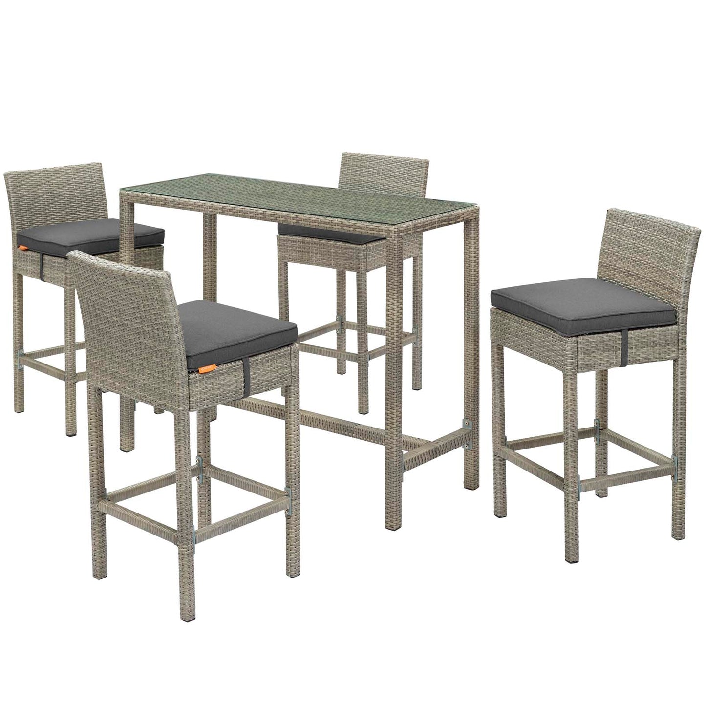 Conduit 5 Piece Outdoor Patio Wicker Rattan Set, Fabric Glass Rattan Wicker, Dark Grey Gray, 17577