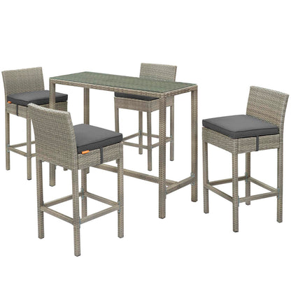 Conduit 5 Piece Outdoor Patio Wicker Rattan Set, Fabric Glass Rattan Wicker, Dark Grey Gray, 17577
