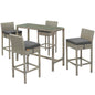 Conduit 5 Piece Outdoor Patio Wicker Rattan Set, Fabric Glass Rattan Wicker, Dark Grey Gray, 17577