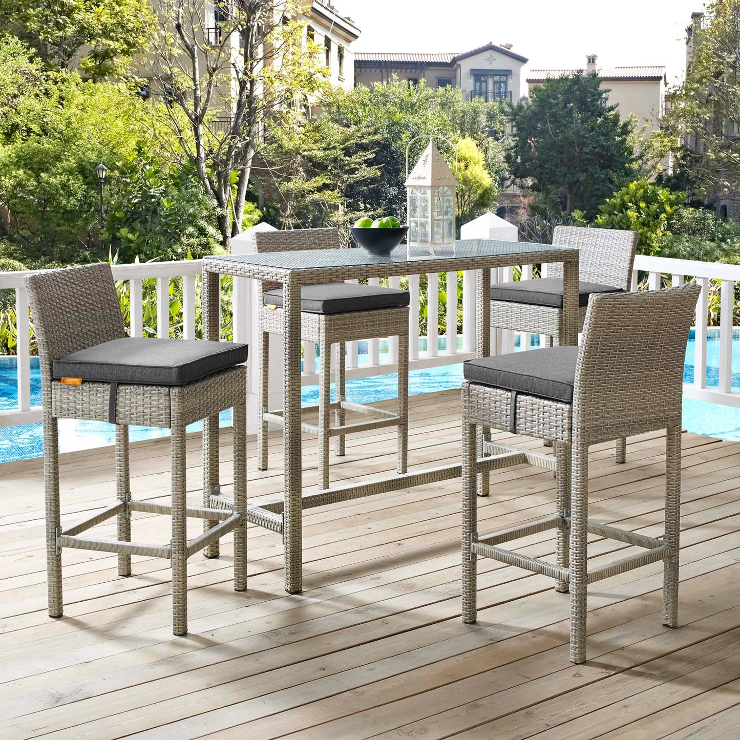 Conduit 5 Piece Outdoor Patio Wicker Rattan Set, Fabric Glass Rattan Wicker, Dark Grey Gray, 17577