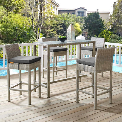 Conduit 5 Piece Outdoor Patio Wicker Rattan Set, Fabric Glass Rattan Wicker, Dark Grey Gray, 17577