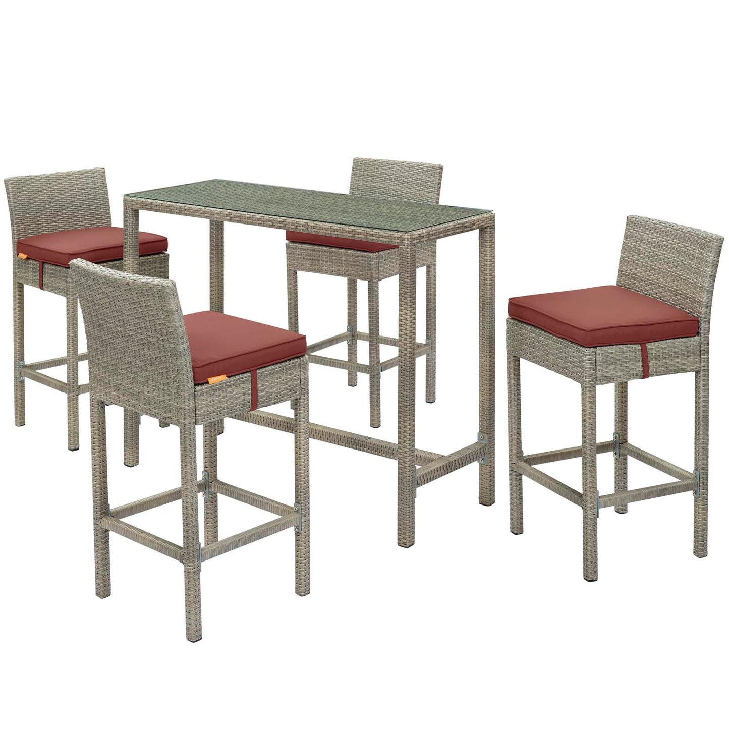 Conduit 5 Piece Outdoor Patio Wicker Rattan Set, Fabric Glass Rattan Wicker, Dark Red, 17578