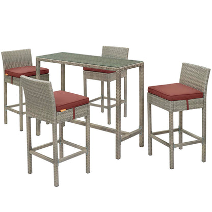 Conduit 5 Piece Outdoor Patio Wicker Rattan Set, Fabric Glass Rattan Wicker, Dark Red, 17578