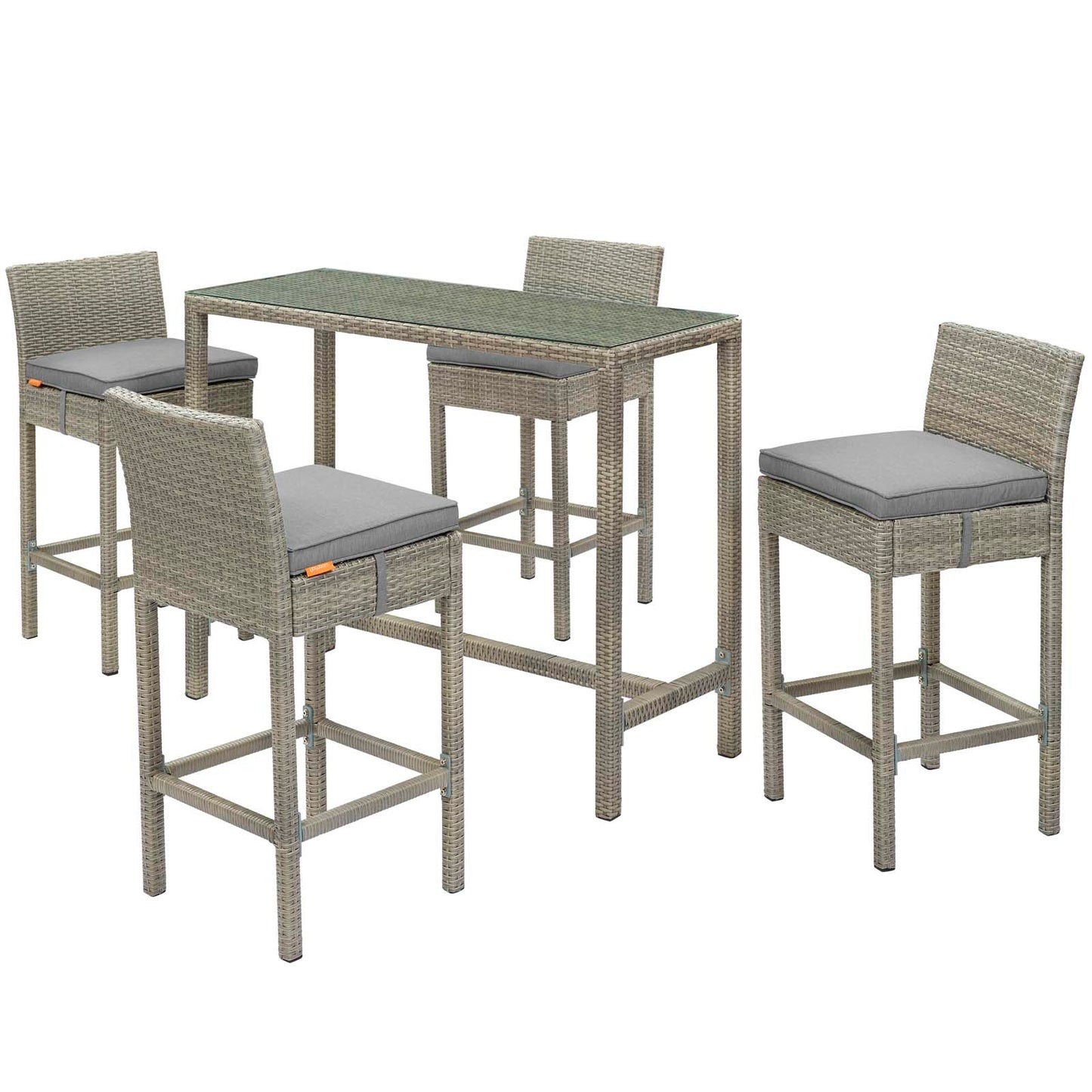 Conduit 5 Piece Outdoor Patio Wicker Rattan Set, Fabric Glass Rattan Wicker, Grey Gray, 17580